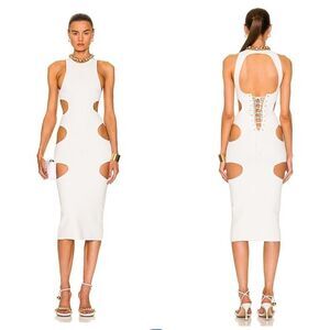 NWT DUNDAS Cut Out MIDI Dress White Knit Revolve Small